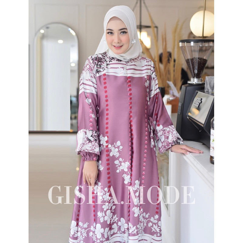 GAMIS TERATAI LENGAN BALON  SILK PREMIUM Motif Ready Jumbo LD 110 LD 120 Sampai LD 130cm Dress musli