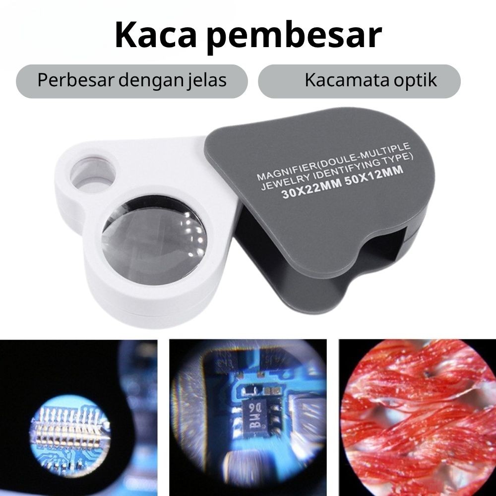 

30X / 50X Kaca Pembesar Untuk Cek Perhiasan 2 In 1 Loupe Mini Microscope Magnifying Glass Lipat New