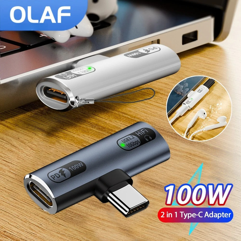 

2 in 1 Type C HiFi Earphone Audio OTG Adapter 10Gbps Data Transfer Converter PD100W Fast Charging for iPhone 15 16 iPad Android