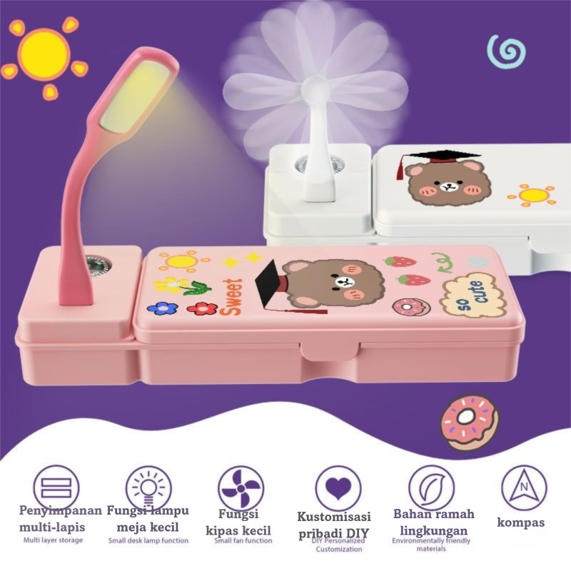 

3 IN 1 Kotak Pensil Multifungsi Lampu Meja Kipas Angin Kecil Hadiah Kotak Pensil Siswa Sekolah Dasar Dan Menengah Kotak Pensil Kipas