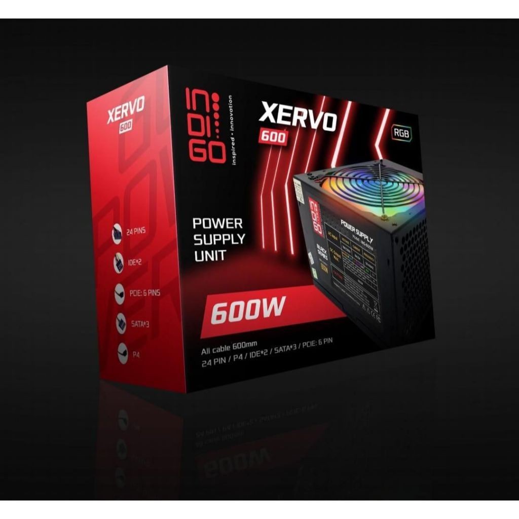 Power Supply Indigo 600WATT RGB / PSU PC Komputer 600 Watt