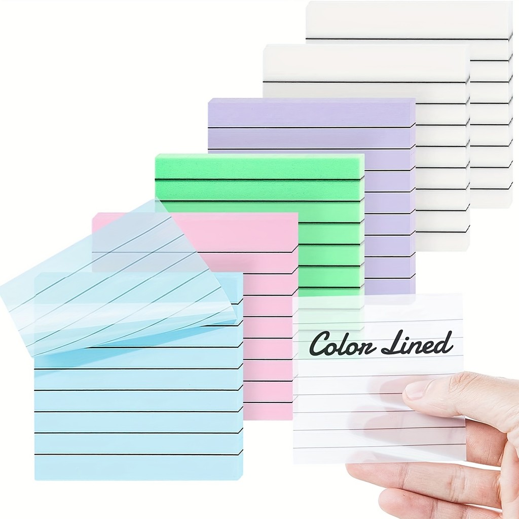 

6 Pads Lined Transparent Sticky Notes, 3"x3" 6 Soft Color Clear See Through With Lines For Office School Annotation Markers Tabs
