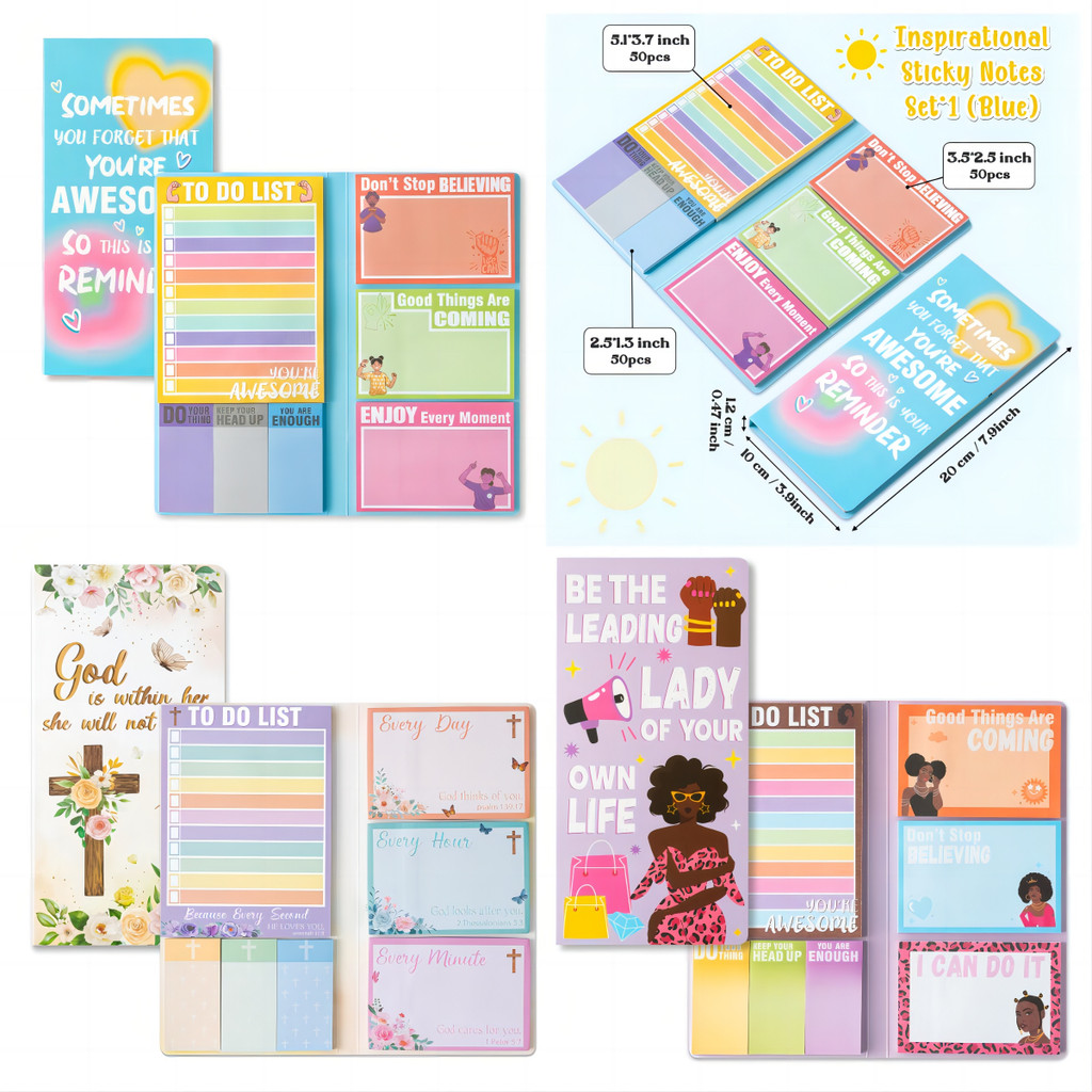 

350Pcs Inspirational Phrases Sticky Note Set Blue/White/Black Theme Print To-Do List Daily Classroom Office Essentials Supplies