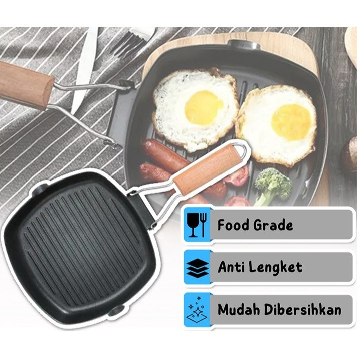 Panci PANGGANG BBQ Square Grill Pan Panci BBQ Panggangan Steak Anti Lengket