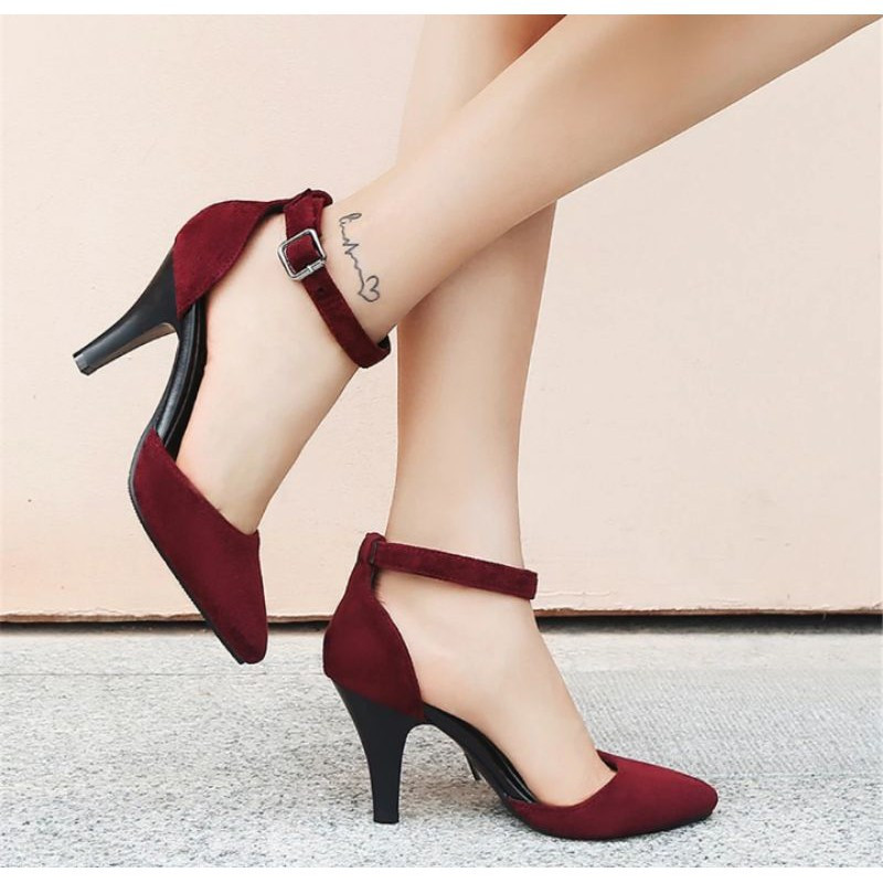 Promo SEPATU WANITA MERAH MARUN FASHION HAK TINGGI HIGH HEELS 7cm FR04 SEPATU PESTA KERJA KANTOR ACA