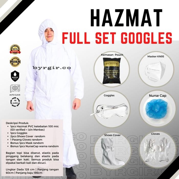 Sale BYRGIR Hazmat Level 3 Lengkap Full Set Baju APD Coverall Bisa Dicuci - Set Goggles Terlaris