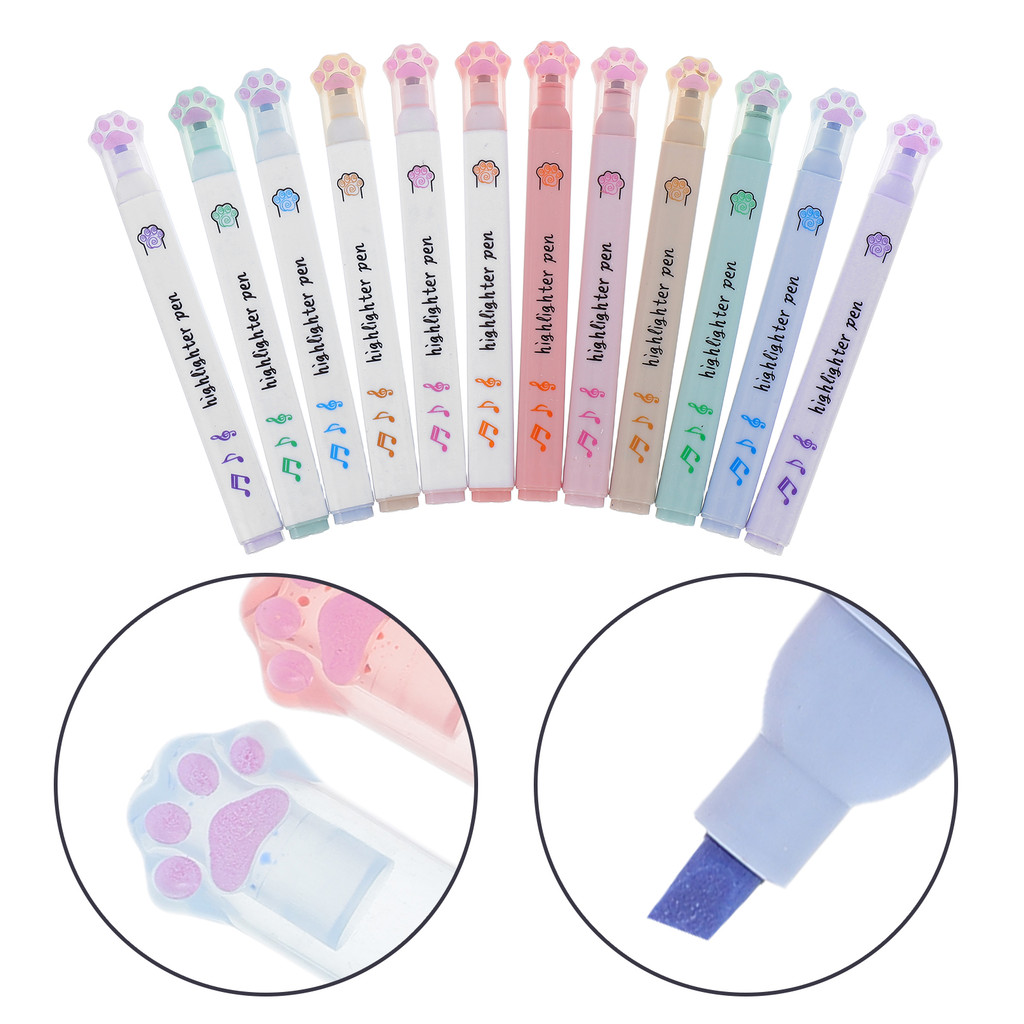

12pcs Cat Highlighter Markers Cute Cat Paws Pastel Highlighter Marker Pen For Kids Students Girls Women School Office Supplies