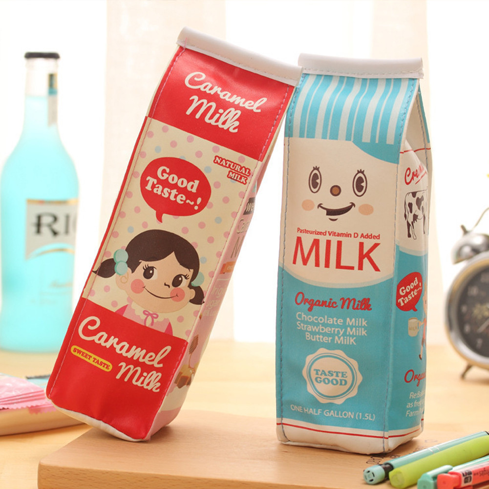

Creative Cartoon Pencil Case Korea Style School Pencil Box Cute Milk Shape Unusual Pencil cases For Girls Boys School Supplies