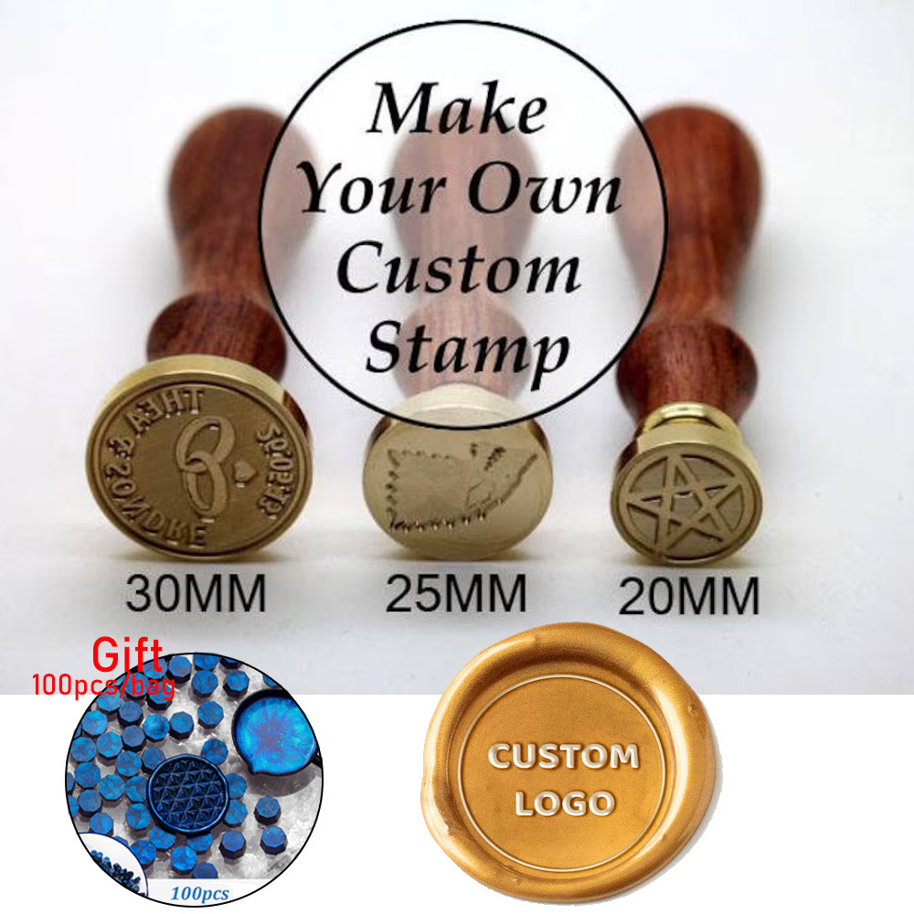 

Custom Wax Seal Stamp and 100pcs Wax Seal Beads, Any Logo Personalized Wax Seals, Custom logo wax seal stamp kit for wedding