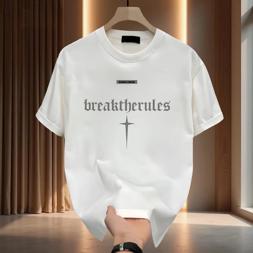 （COD）
100% kapas lengan pendek pria T-shirt terbaru Korea merek kecil tinggi Amerika longgar T-shirt