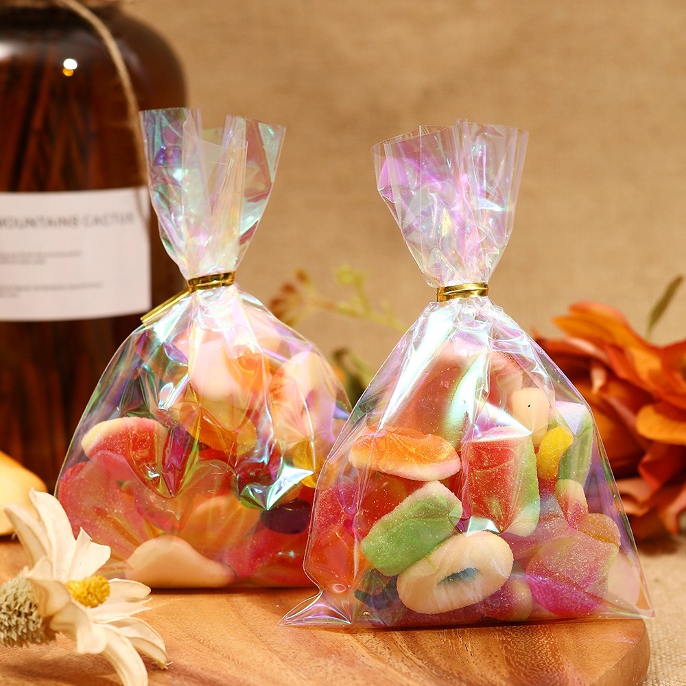 

50pcs Rainbow Cellophane Bags - Holographic Party Favor Bags for Gifts, Goodies, and Events - Perfect for Holidays, Birthdays