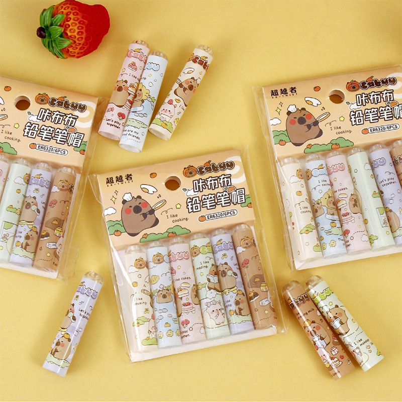

6Pcs Capybara Themed Pencil Cap Set, Safeguards Pencil Tips, Fashionable Pencil Extender, Unique Pencil Protective Cover