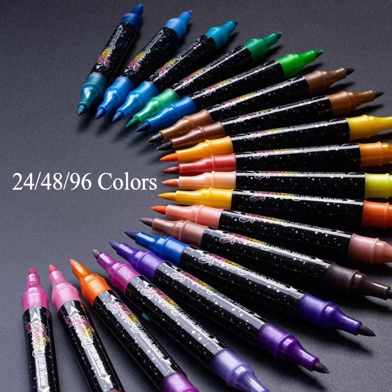 

12/24/48pcs Double Headed Different Glitter Paint Markers Pens Color Art Graffiti Pen Soft Head Coloring Drawing Student Gift