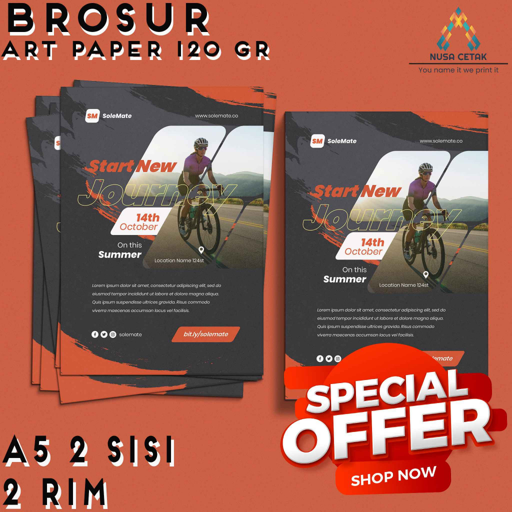 

PROMO Cetak Brosur A5 2 SISI 2 RIM (1000 lbr) - Art Paper 120gr Murah