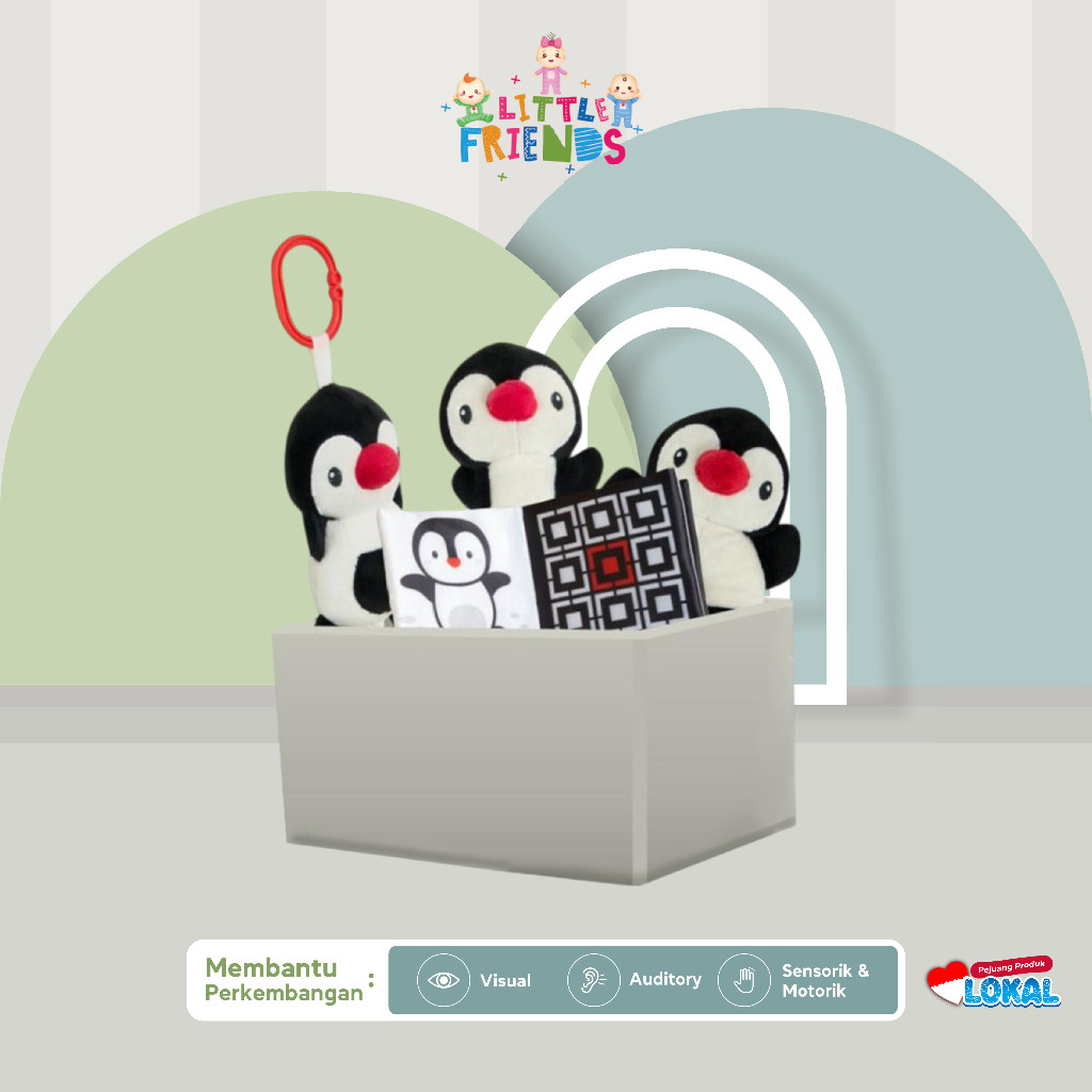 SHD_SHOP Little Friends Rattle Toys Set Bundling Karakter Penguin dan Bear Monochrome