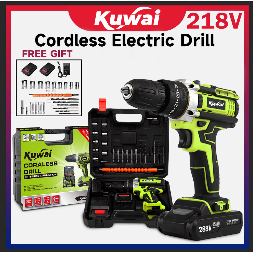 GILISHOP KUWAI Bor Listrik 218VF/288VF Mesin Bor 13mm Bor Tanpa kabel 288V Set Lengkap Untuk dinding