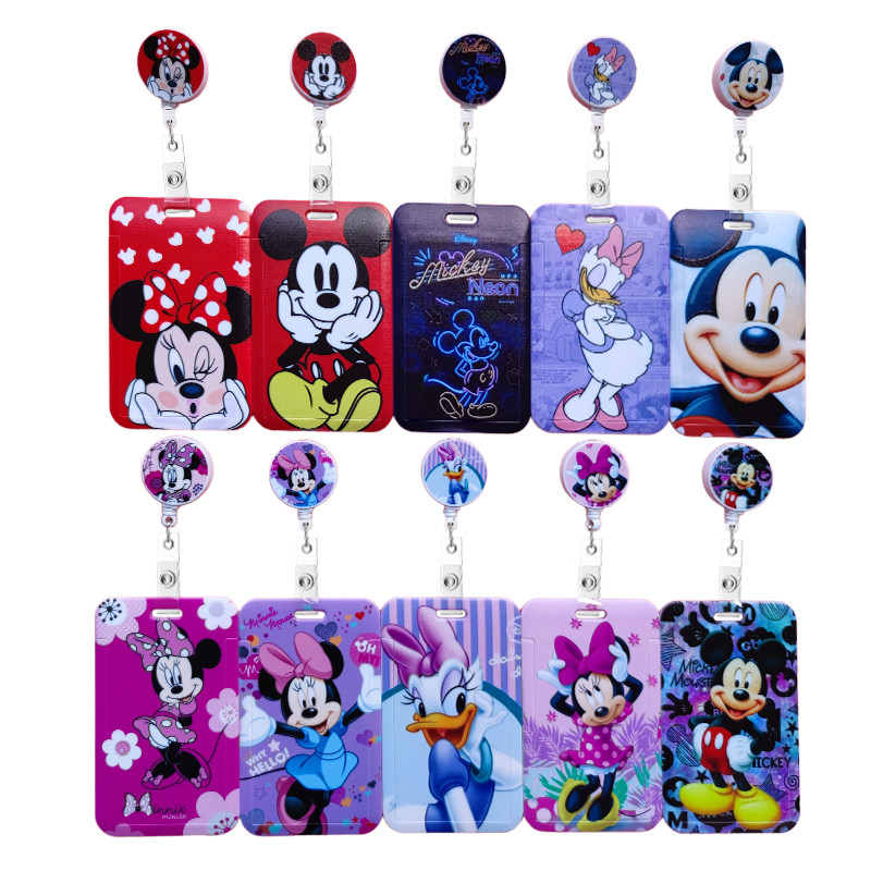 

Disney Mickey Minnie Card Holder Retractable Buckle ID Badge Card Reel Clip Women Cardholders Doctors Nurses Hang Certificates