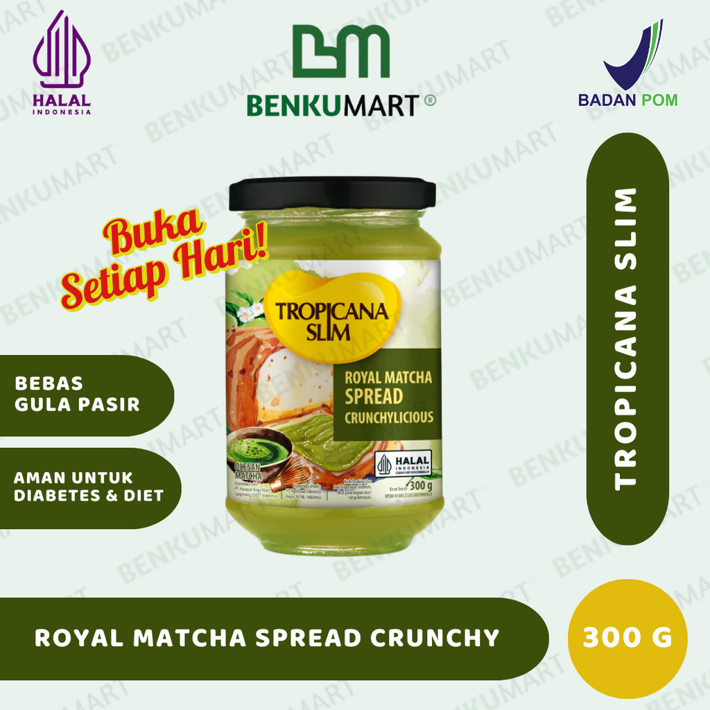 

Tropicana Slim Royal Matcha Spread 300 Gram - Selai Matcha Bebas Gula Pasir | HALAL