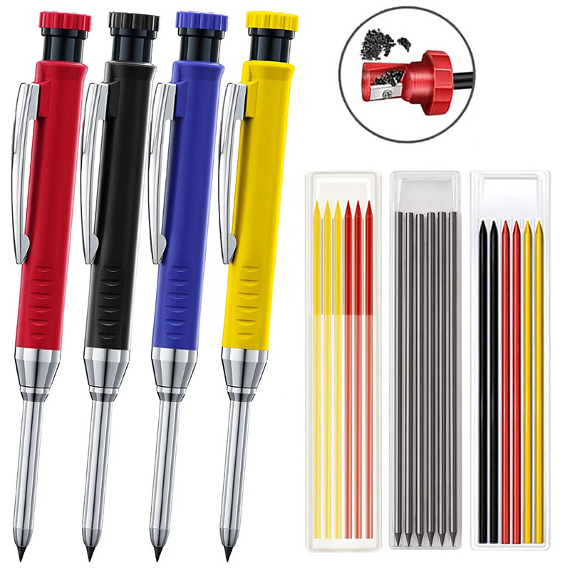 

Solid Carpenter Pencils with Sharpener Carpenter 2.8mm Solid Mechanical Pencils Long Hole Marking tools Construction Carpenters