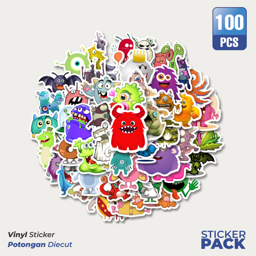 

MURAH 100 PCS Stiker Monster Art Illustration Karakter Mix 3 Waterproof Aesthetic- Untuk Laptop, Motor, dan Helm - Paper Stationery Pack