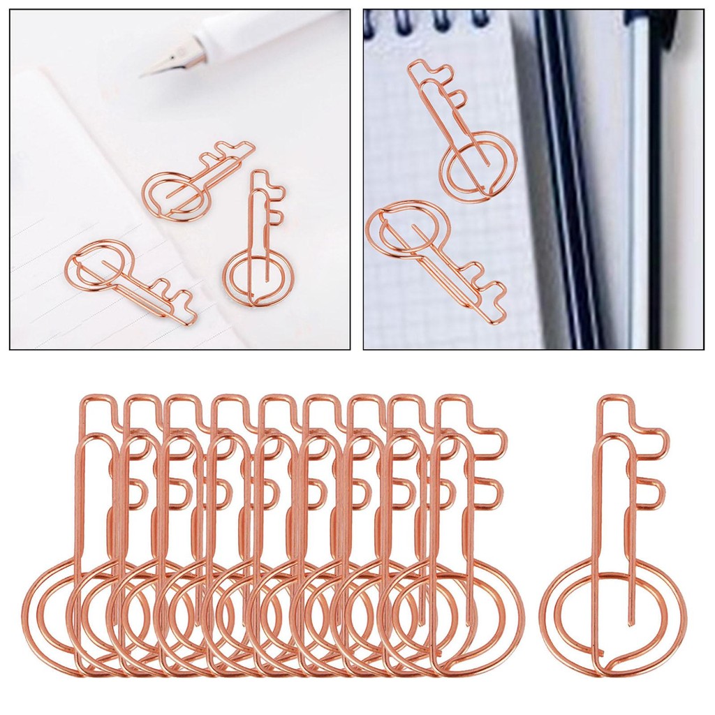 

10x Rose Aureate Key Paper Clips Novelty Funny Bookmark Paper Clips, Creative Small for School Office Stationery Student Gift