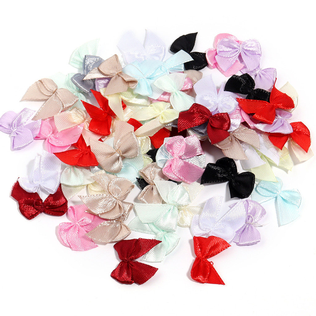 

100/200Pcs Mix noeud ruban Satin Ribbon Bows 25mm Hand Bow-knot Tie Small Bows for Crafts Christmas Party Decor Accessories