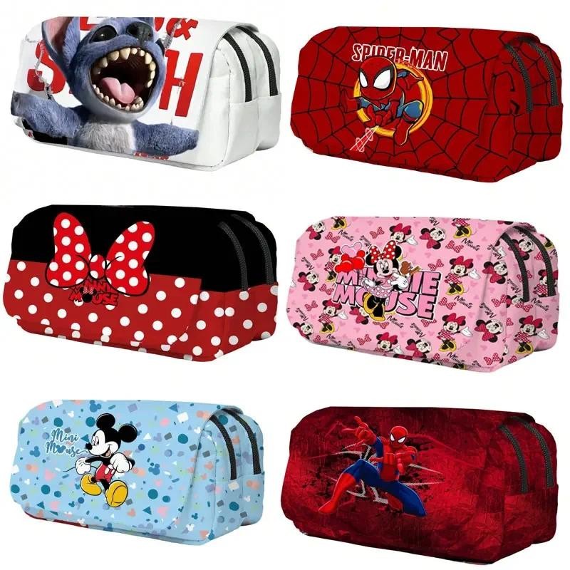 

Disney Printed Stitch Mickey Minnie School Bag Stitch Double Layer Flip Pen Pen Bag Stationery Box