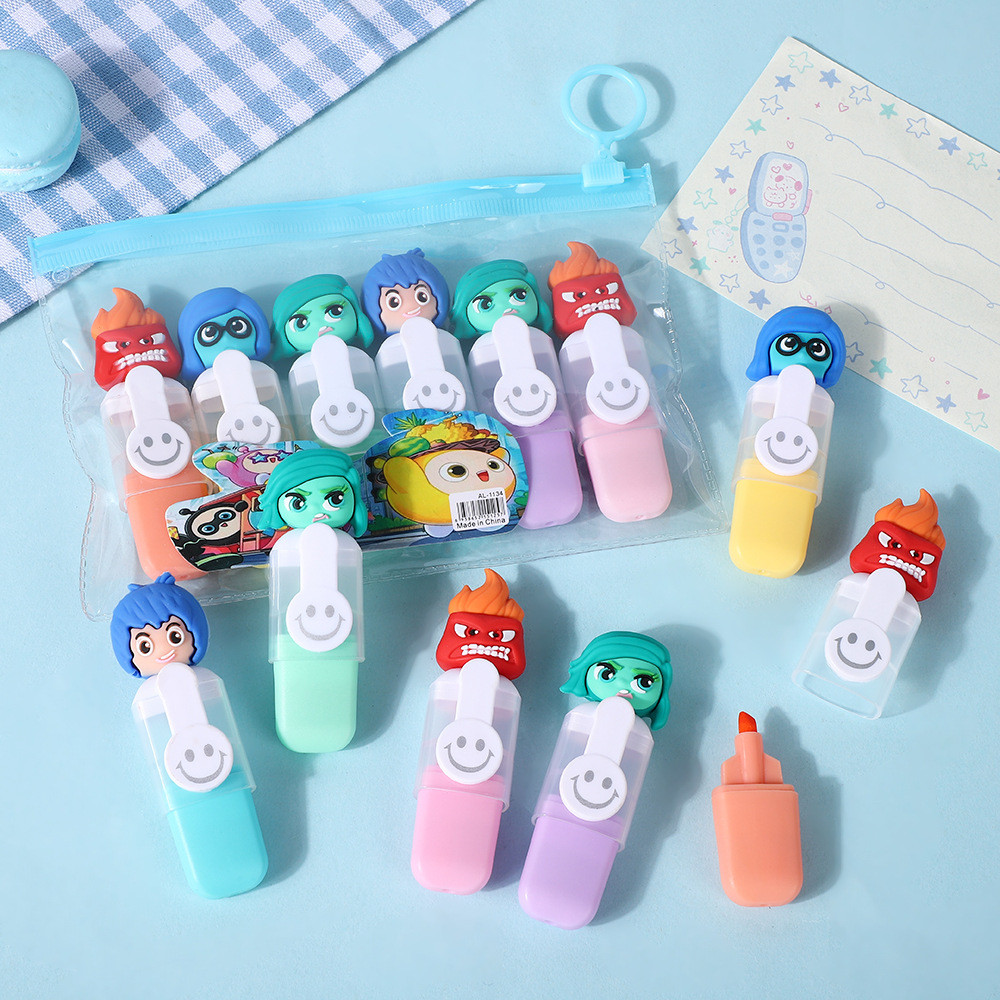

6pcs Disney Inside Out Doll Bagged Mini Highlighter Cartoon 6color Diy Handbook Pen Student Marker Supplies Stationery Wholesale