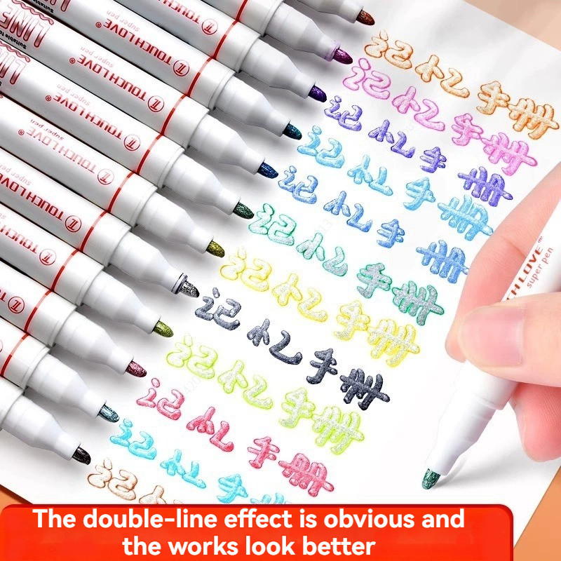 

Double Line Outline Pens 8-24 Colors Self-Outline Metallic Markers Drawing Pen for Card DIY Double Line Pens for Art