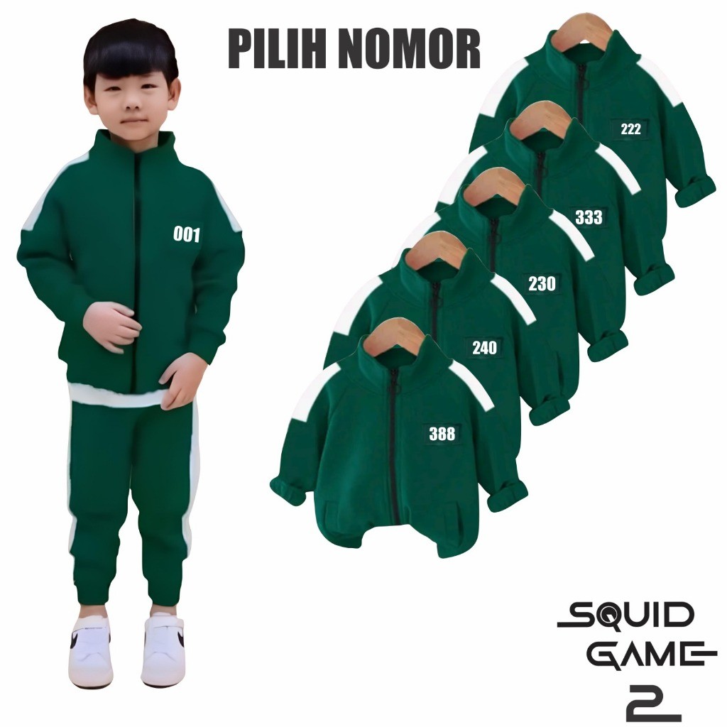 Baju Jaket Anak UNISEX Usia 1-12 Tahun//Setelan Jaket Zipper Peserta Squit Game Anak Laki-laki Dan P
