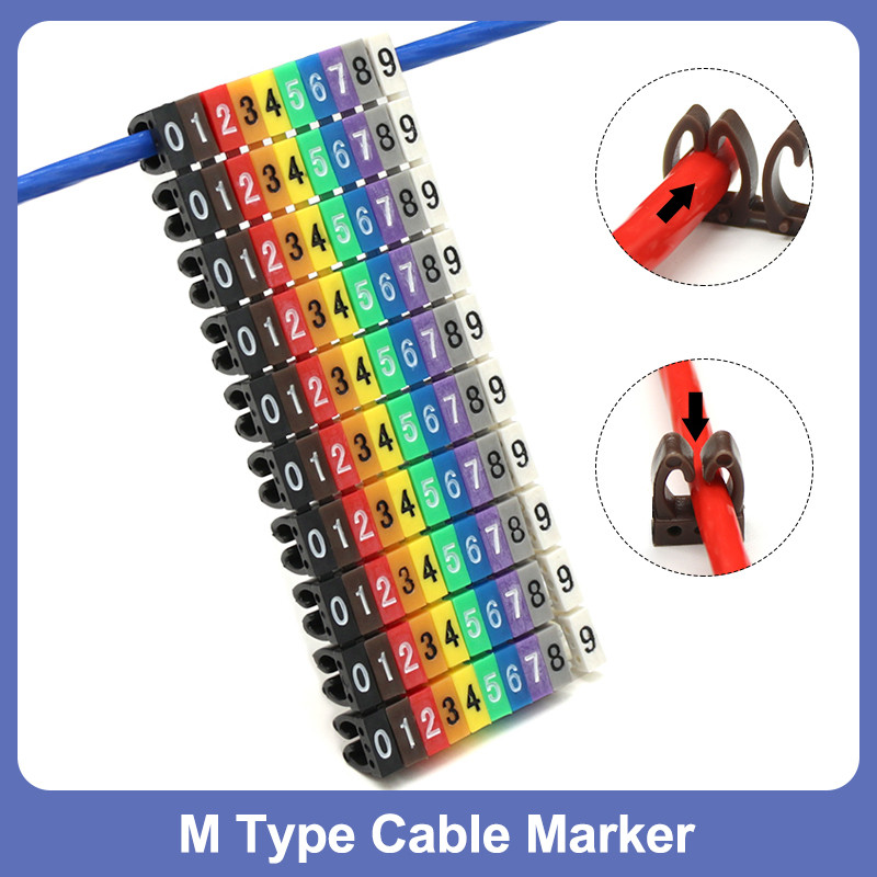 

100/150pcs M Type Digital Number Tag Label Tube Colored Wire Numbering Marker Clips 1.5/2.5/4/6mm² Wire Network 0-9 Cable Marke