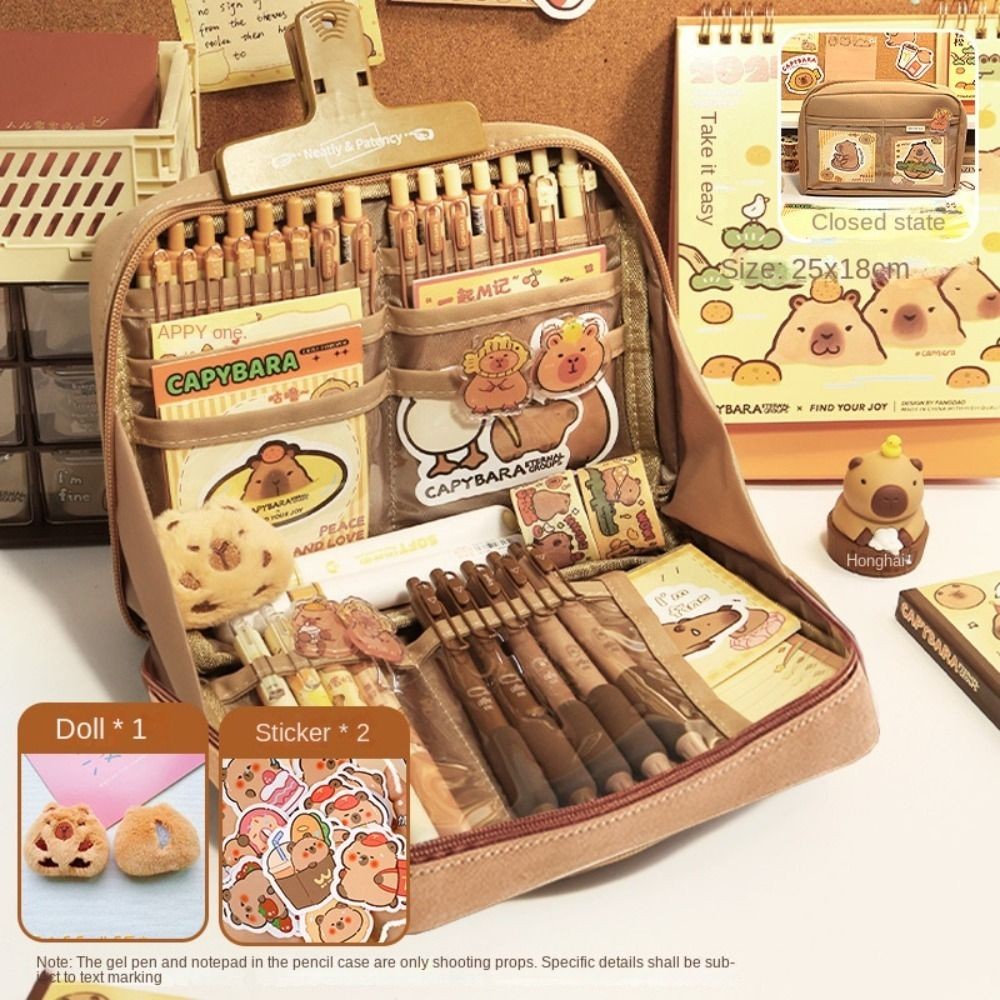 

New Stationery Set Cute Capybara Pen Bag Large Capacity Pencil Case Multifunctional Pen Case for Student Hand-held Pencil Pouch