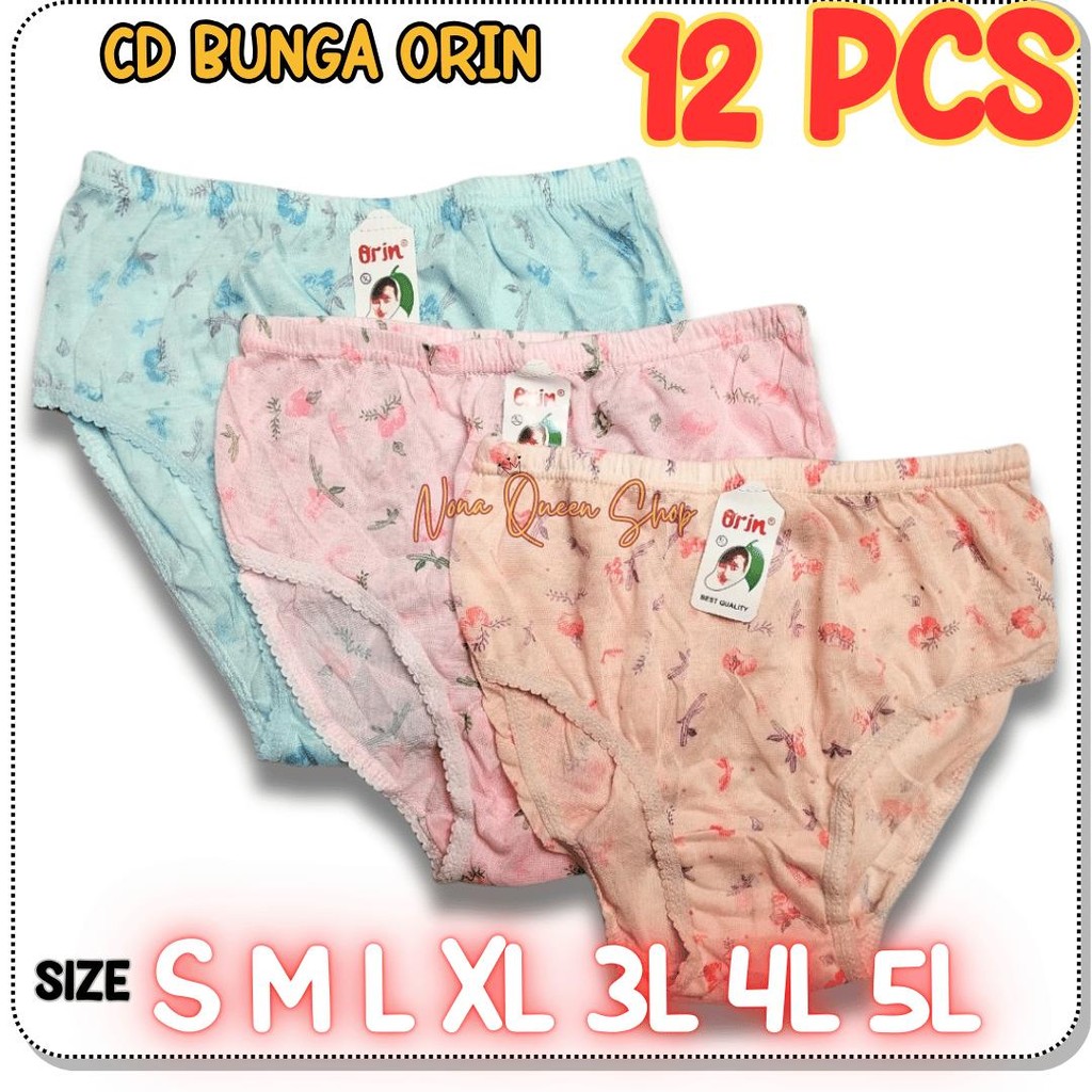 12 PCS Grosir CD Wanita Orin Katun Bunga Motif Celana Dalam ORIN