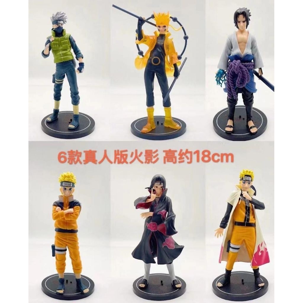 Action Figur Naruto Set 6 Pcs Ukuran Besar 18cm Kakashi / Naruto Kyubi / Sasuke / Itachi Akatsuki / 