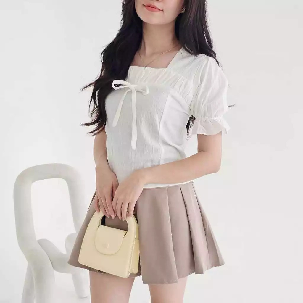 BK - ZSO MARISELA TOP PITA LENGAN PENDEK RUFFLE POLOS BAJU WANITA ELEGAN CANTIK / KIYORA TOP PITA / 