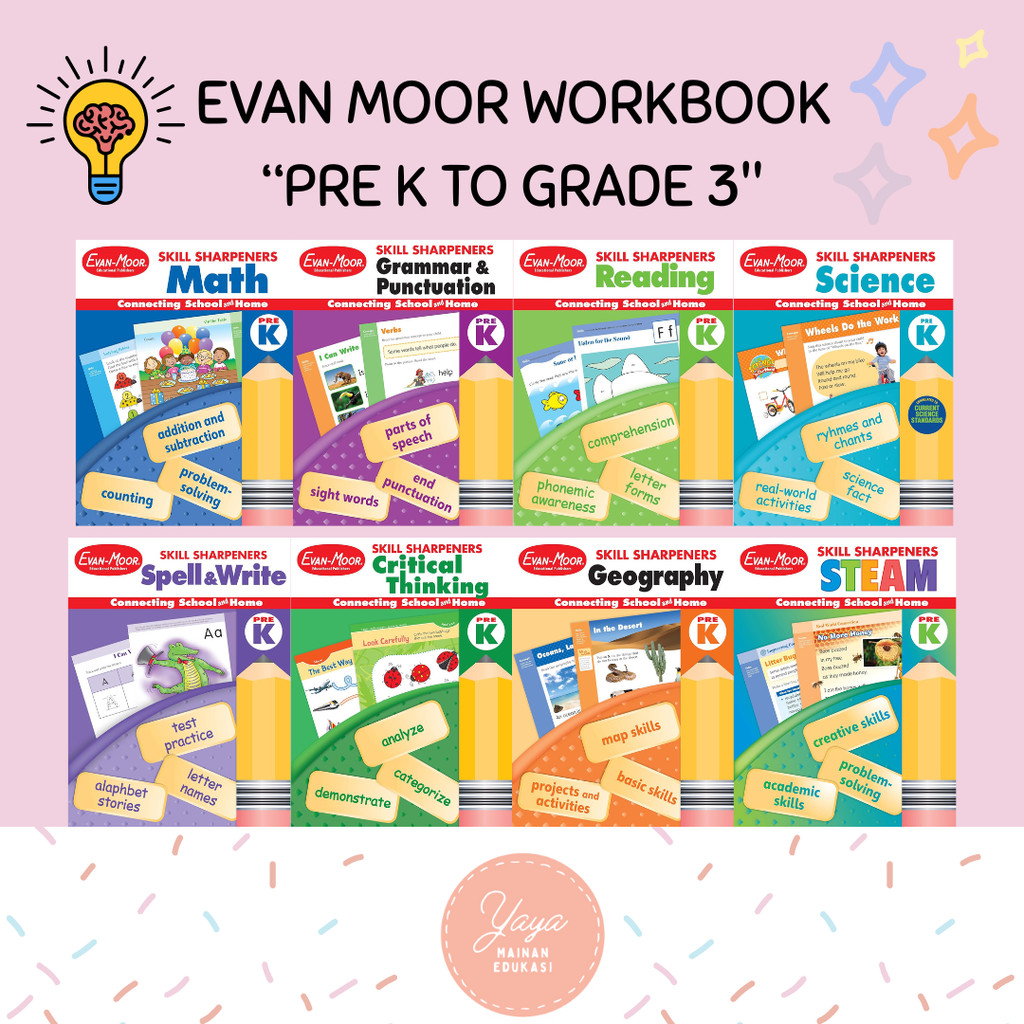 

[SET ISI 7 & 8 BUKU] Evan Moor Skill Sharpeners Workbook Kindergarten Primary Math Reading Science
