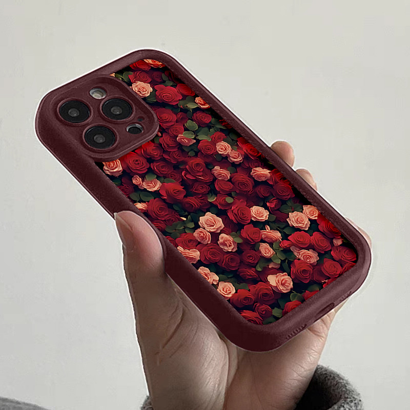 Mawar merah Casing Untuk IPhone 16 11 15 13 14 12 Pro Max 7Plus 8Plus SE 2020 XR X XS Max 16 7 8 6S 