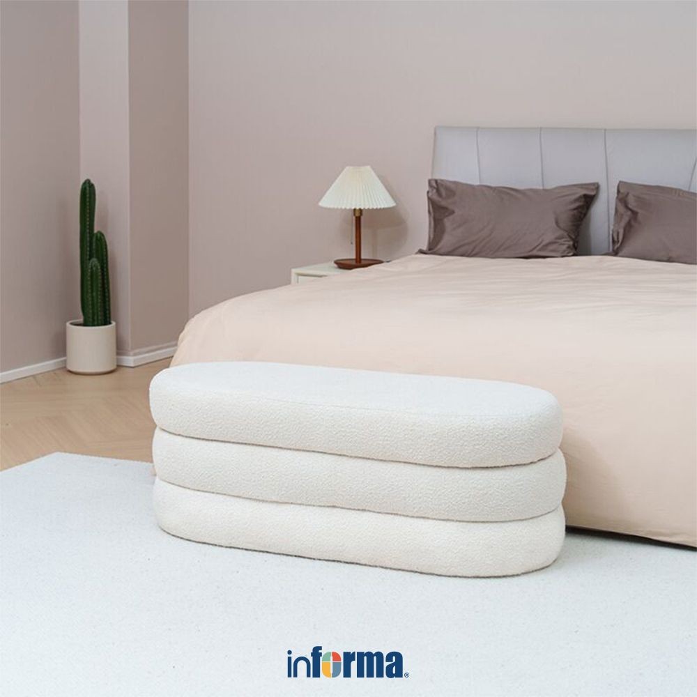 Informa Felice Bangku Panjang Fabric Dengan Penyimpanan - Putih Multipurpose Stool Bangku Makan Cafe