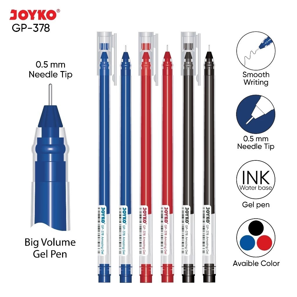 

JOYKO Gel Pen Pulpen Pena GP-378 Amazing Gel 0.5 mm ( 1 Box Isi 12 Pcs )