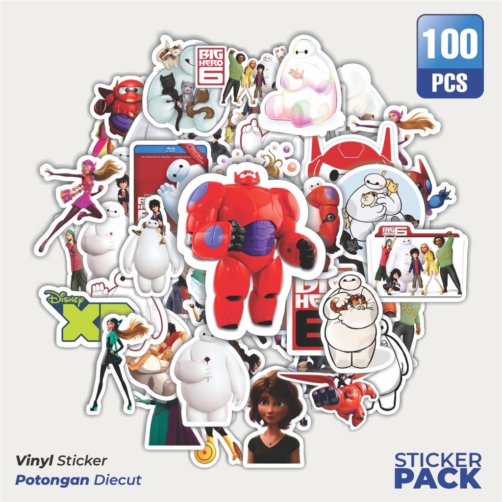 

100 PCS STIKER Stiker Disney Series Big Hero 6 Karakter Mix 2 Waterproof Aesthetic- Untuk Laptop, Motor, dan Helm - Paper Stationery Pack