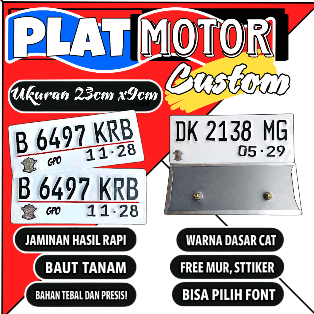 Plat motor custom warna putih satu pasang plat motor variasi warna putih plat motor baut tanam plat 