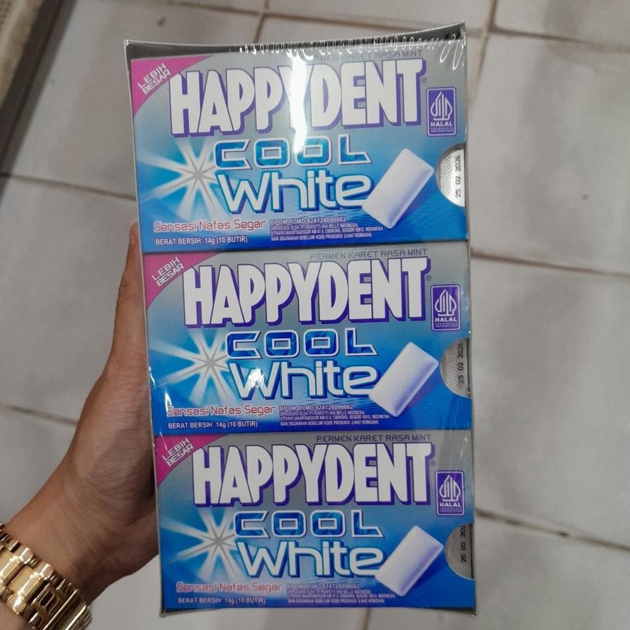 

Happydent COOL WHITE ( 1 box isi 15 Pack Blister ) Permen Karet Mint Blister