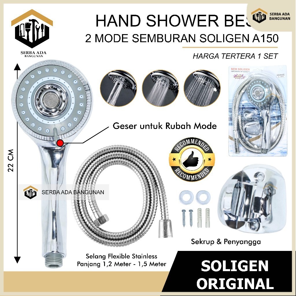 SAB Hand Shower Soligen Chrome Tipe 150 Mandi Bulat Kepala Besar A150 Hand shower soligen shower man