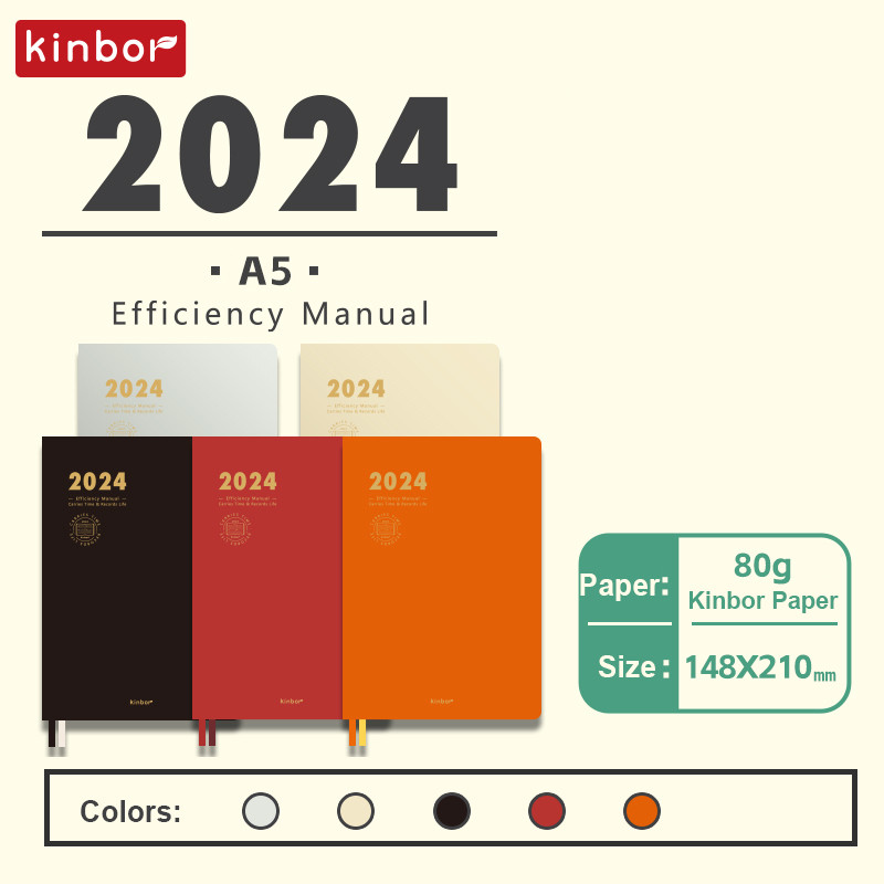 

Kinbor 2024 A5 Notebook Efficiency Manual Schedule Two Day One Page Daily Plan Work Time Management PU todolist Diary for Office