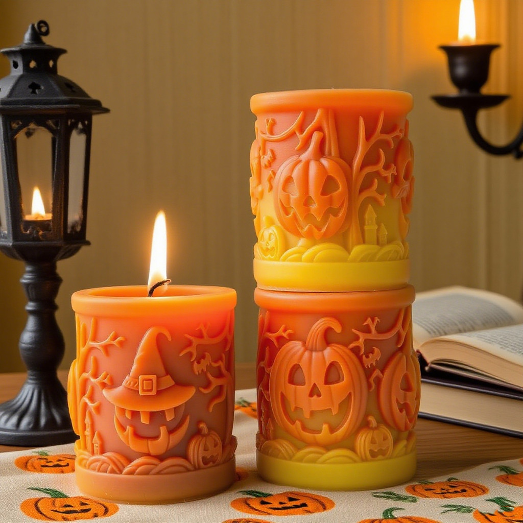 

Halloween Pumpkin Candle Mold DIY Silicone Column Mold for Wax Soap Aroma Craft Home Decor Gift Spooky Party Decorations