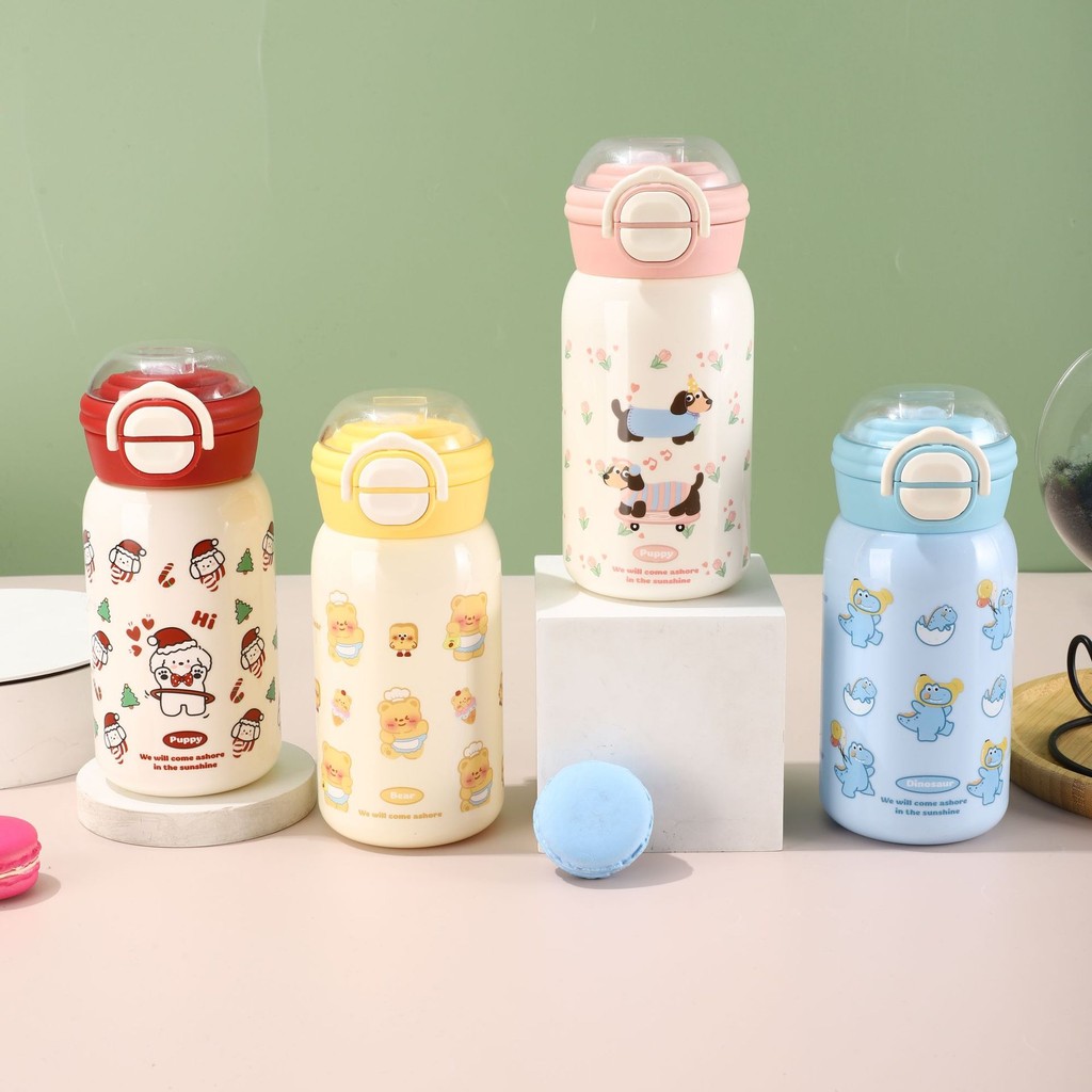 Botol Minum Kartun Anak 500ml | Cup dengan Sedotan & Tutup Anti Bocor | Ringan & Portabel