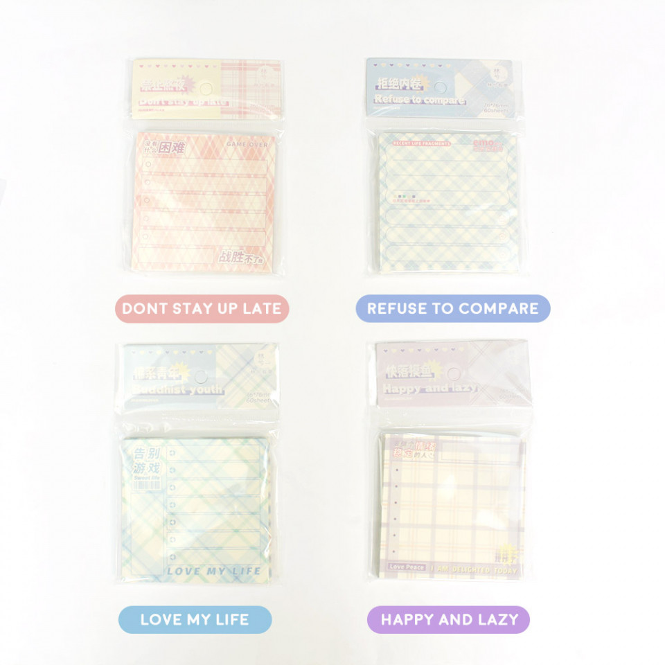 

Panmomo Love My Life Plaid Pattern Square Memopad