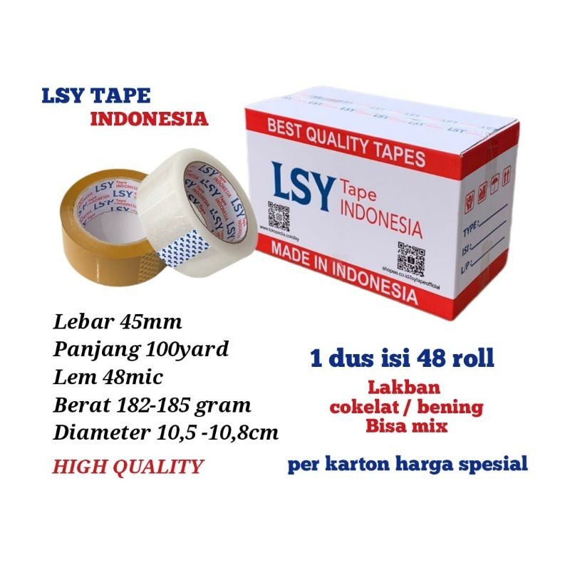 

lakban bening / cokelat 100yard 1 dus isi 48 roll LSY TAPE INDONESIA