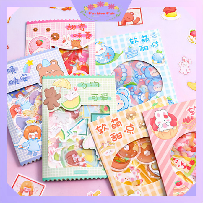 

FASHION FAIR - 6056 Stiker Motif Kartun Aesthetic Anti Air / Stiker Set Isi 45 PCS / Sticker Diary Scrapbook DIY / Soft Cute Sticker Pack