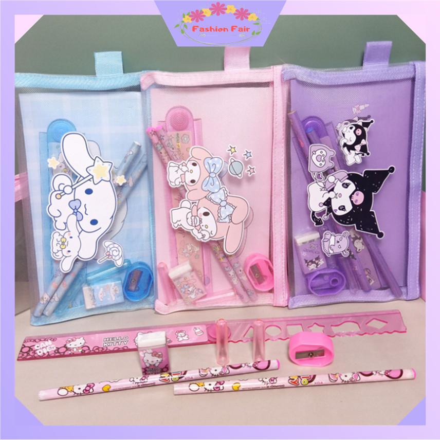 

FASHION FAIR S6150 Set Alat Tulis 7 in 1 / Pouch Set Alat Tulis Ziplock / Paket Alat Tulis Motif Sanrio / Tempat Pensil Karakter Lucu